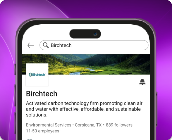 Birchtech LinkedIn page on a phone